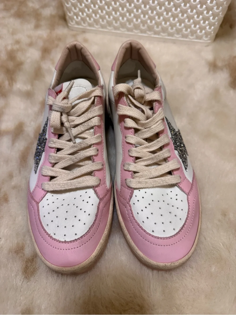 Golden Goose Women's Pink & White Star Accent Sneakers